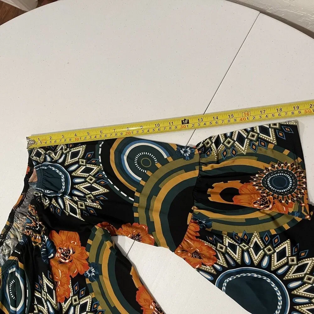 Womens Sz S Floral Off Shoulder Tunic Top / Dress Bell Sleeves Stretch Halloween - Picture 8 of 10